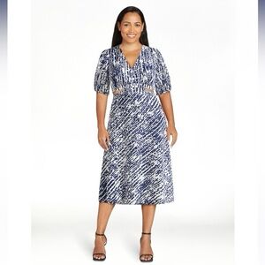 Sofia by Sofia Vergara Blue and White Midi Dress